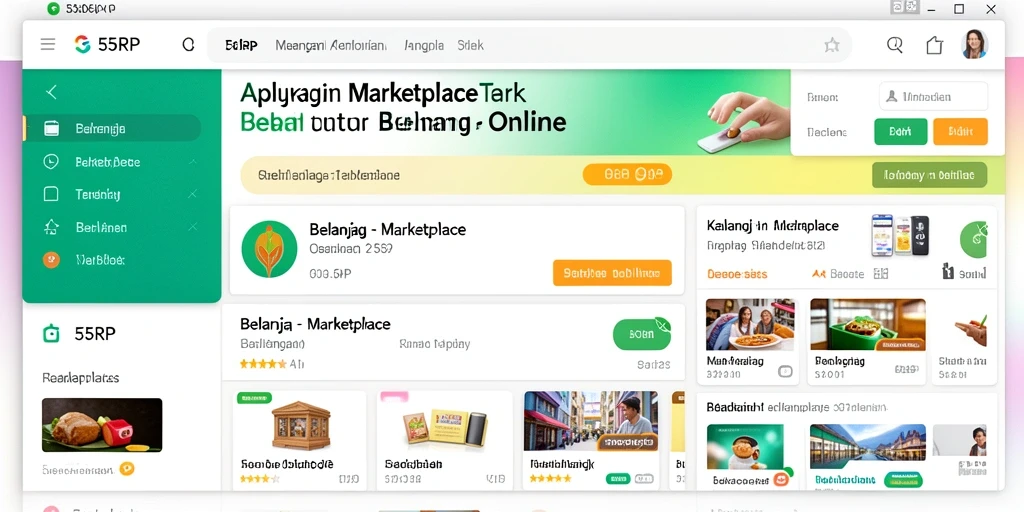 Antarmuka aplikasi 55RP yang menampilkan berbagai kategori produk Marketplace.