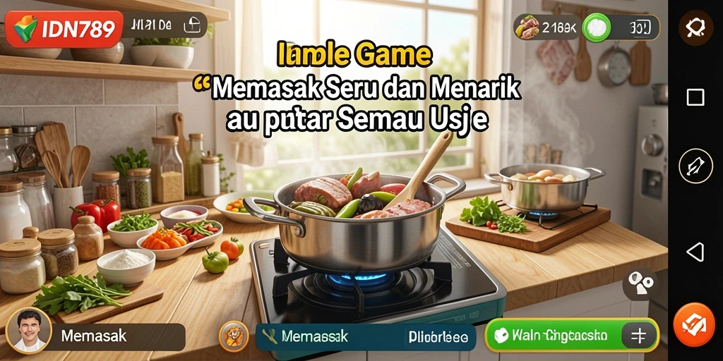 Antarmuka menarik dan fungsional yang mendukung pengalaman bermain Memasak.