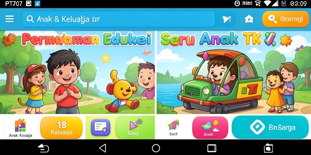 Antarmuka ramah anak dengan berbagai permainan edukatif.